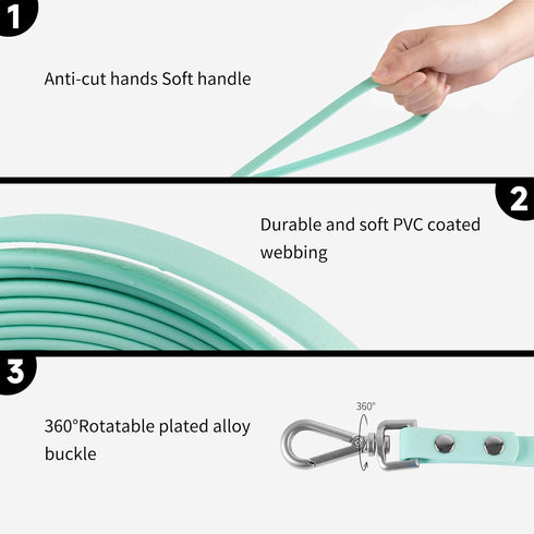 Dog Training Long Leash, Waterproof Heavy Duty Outdoor Recall Lead, 10ft 15ft 20ft 30ft 50ft, Mint Green (30FT)