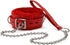 Leather Choker Collar with Long Traction Chain, Rugged Durable Adjustable Neck Size for Pets, Red