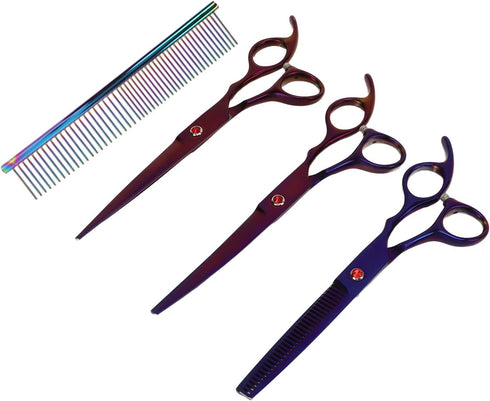 Set, Gavigain Purple Grooming Kit, Premium Stainless Steel Scissors Ergonomic Handle, Proof Comb, for Long Haired Pets