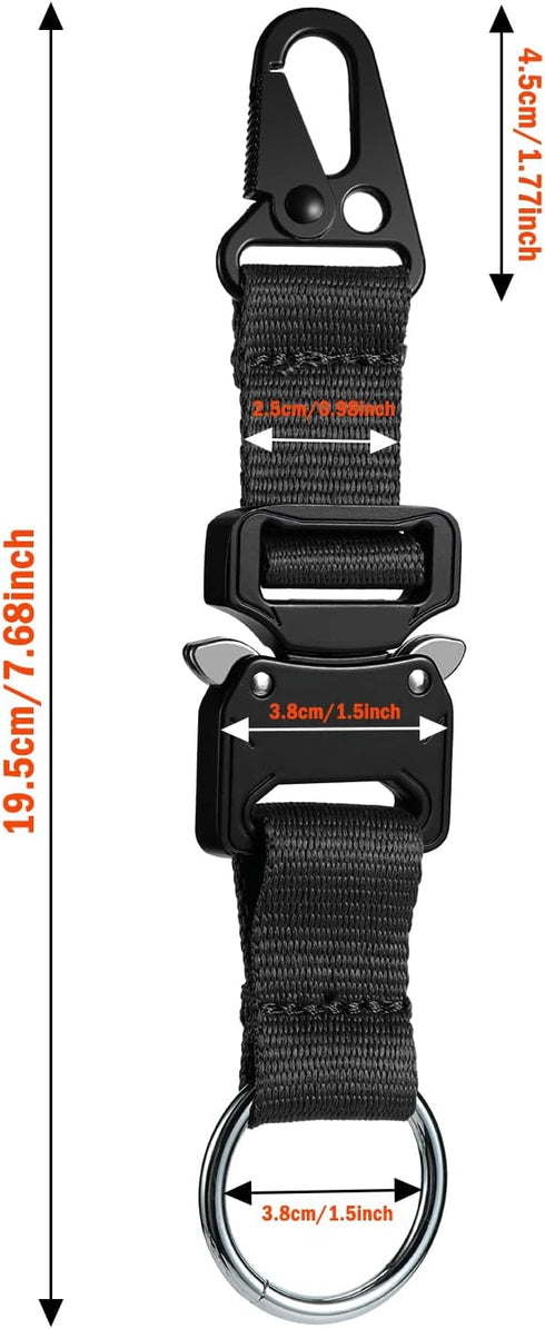Tactical Keychain with Heavy Duty Quick Release Metal Buckle, EDC Gear Clips with HK Clip and Stainless Steel Ring