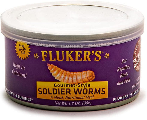 Fluker's Gourmet Canned Food for Reptiles, Fish, Birds and Small Animals, Soldier Worms, 1.2 oz