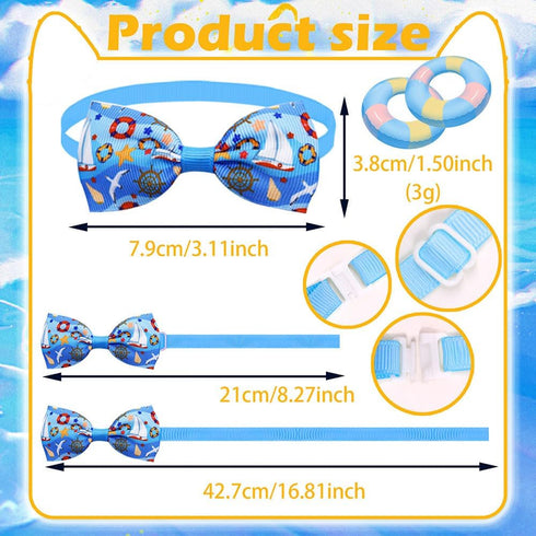 20pcs Ocean-Themed Dog Bow Ties for Small Medium Dogs, Adjustable Pet Bowtie Collar Charms, Sea Pattern Necktie for