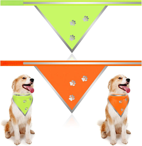 2 Pcs Reflective Dog Bandana - Neon Orange Green High Visibility Reflective Gear for Dog Safety