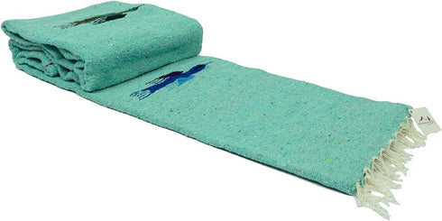 Thunderbird Heavyweight Yoga Blanket - Mint Green/Teal, XL, Hand-Made Mexican Blanket for Yoga (Acrylic Blend)