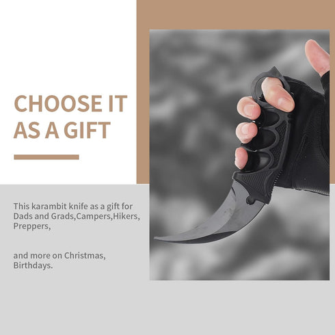 Karambit Knife Fixed Blade Tactical Camping Tool - 2 Pieces Stainless Steel Outdoor Hunting Knife with Sheath and Cord