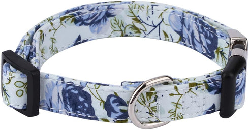 Girl Dog Collar, Cotton Pet Collar with Flowers Daisy and Rose Patterns, Adjustable Quick-Release Buckle for Small