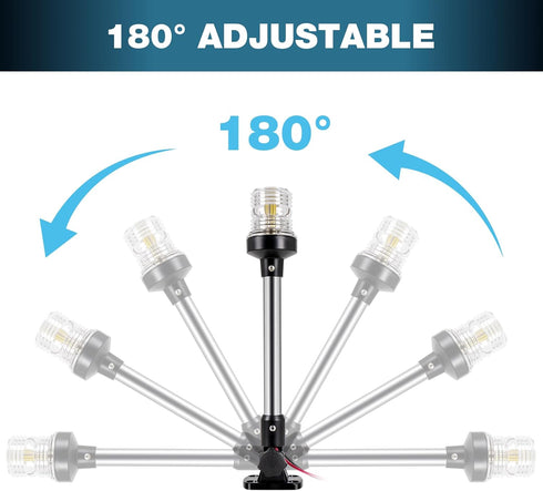 18 Inches IP67, (12-24V) Anchor Light Boat Stern Light Waterproof White Fold Down Marine Navigation Lights for Boats