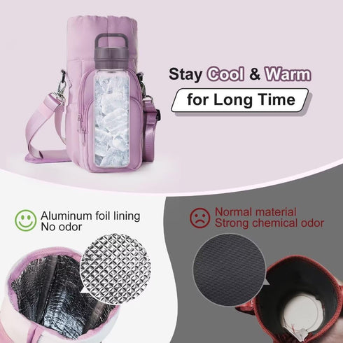 4 24oz/32oz/40oz Water Bottle Holder with Strap, Big Pockets with Compartment, Crossbody Water Bottle Carrier Bag