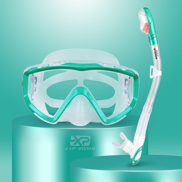 Snorkel Set Pano 3 Window Adult Snorkeling Gear, Professional Snorkel Goggles Anti-Fog