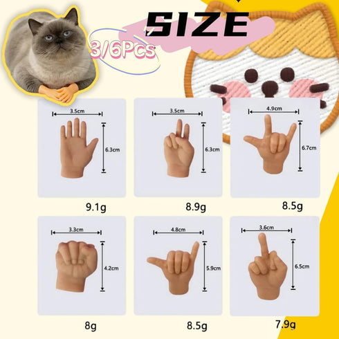 Mini Hands for Cats, 3/6Pcs Tiny Folded Hands Toy for Cats and Puppies, Interactive Stretchable Gloves