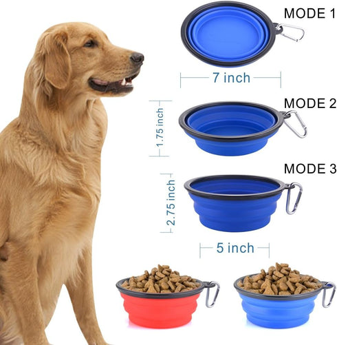 Large Collapsible Dog Bowls, 34oz Travel Water Food Bowls, Portable Foldable Dishes with Carabiner Clip, 2 Pack