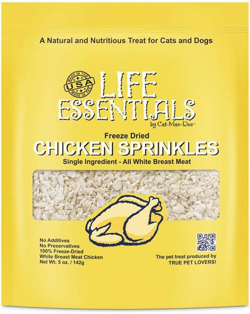 Cat-Man-Doo Life Essentials Freeze Dried Chicken Crushed Sprinkles Powder for Dogs & Cats, 5 Oz Bag