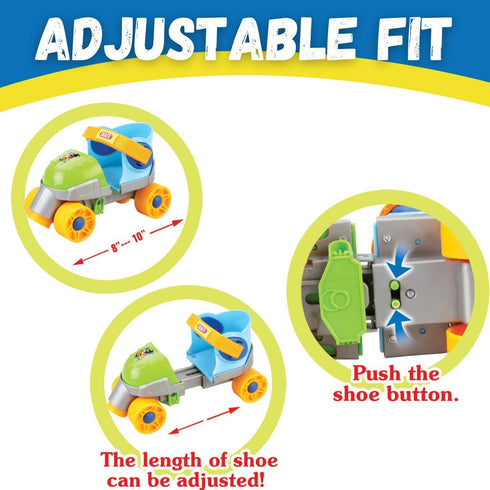 Grow-with-Me Easy Training Adjustable Inline Rollerskates, Quad-Style 4 Wheel Roller Skates for Kids and Toddlers