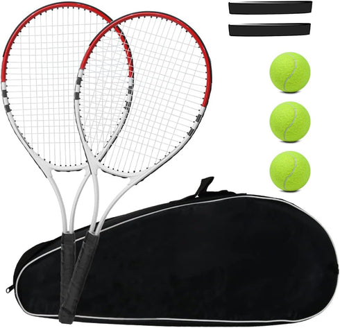 Pre-Strung Lightweight 27 Inch Tennis Racket, Recreational Adult Rackets for Men Women Students with Carry Bag