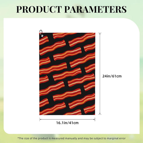 Cghjklzxv 24"X16" Tasty Bacon Strips Quick Dry Golf Towel with Carabiner - Absorbent Sports Towel for Men & Women