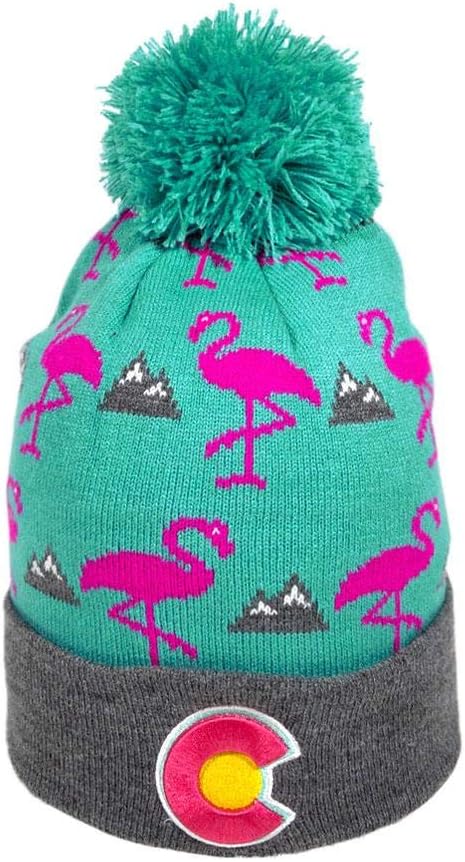 YoColorado Flamingo Pom Pom Beanie, Warm Winter Hats for Men or Women, Mountain Ski Caps