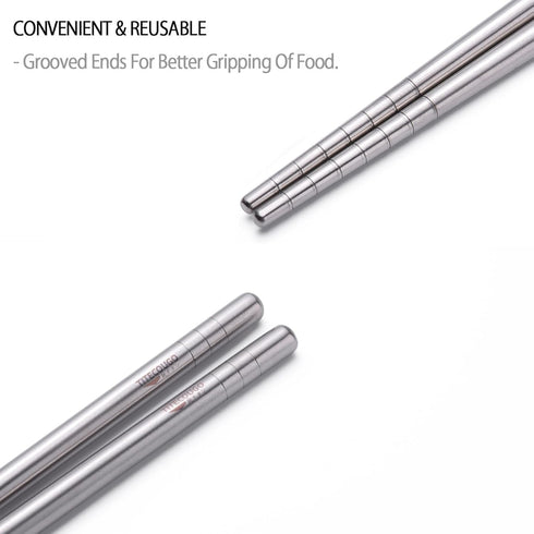 TITECOUGO Lightweight Titanium Metal Chopsticks, Portable Camping Flatware for Kitchen Cooking Meals