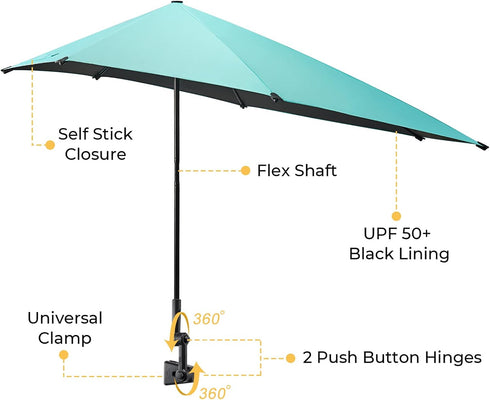 G4Free XL Adjustable Beach Umbrella with Universal Clamp for Chair, Stroller, Golf Cart, Wheelchair, Patio, Bleacher,