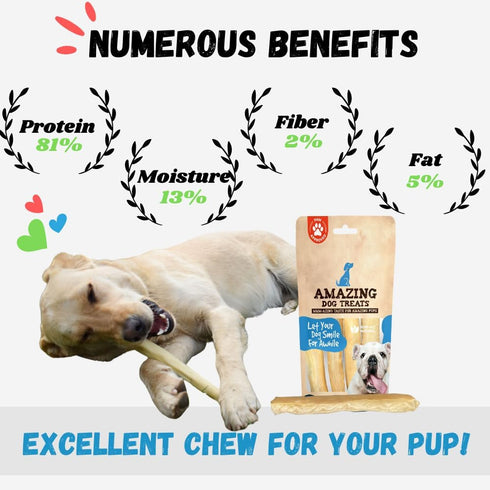 Amazing Dog Treats - Large Collagen Stick (6 Inch - 8 Count) - 100% Pure Collagen Sticks for Dogs