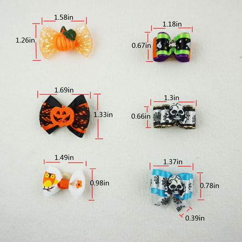 50pcs/Pack Pet Dog Cat Halloween Hair Bows, Rhinestone Puppy Grooming Bows with Rubber Bands