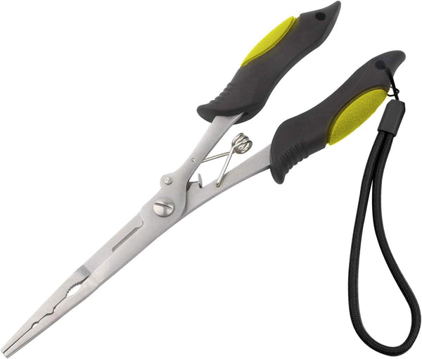 Long Nose Fishing Pliers, Stainless Steel Hook Remover Split Ring Pliers with Lanyard for Fishing
