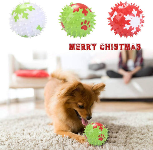 Vehomy Christmas Squeaky Dog Toys, 3Pcs Spicy Chewing Balls with Snowflake Pattern for Small Medium Large Dogs