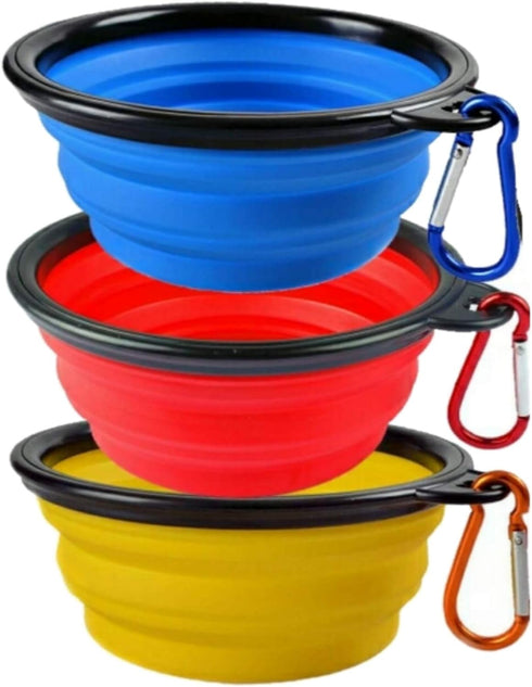 Mr. Peanut's Collapsible Dog Bowls, Set of 3 Colors, Dishwasher Safe BPA Free Silicone Portable Pet Bowls for Travel,