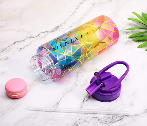 Home Tune Cute Water Bottle with Straw, BPA FREE Tritan, Leak Proof, 32oz/950ml, Colorful Design
