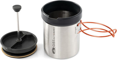 GSI Outdoors Glacier Personal Javapress, Stainless Steel Press Mug with Folding Handles, Brews 22 fl. oz.
