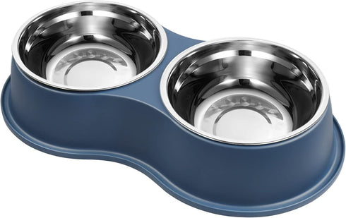 Double Dog Bowls, Stainless Steel Water and Food Bowls with Non-Slip Resin Station for Medium Dogs and Cats