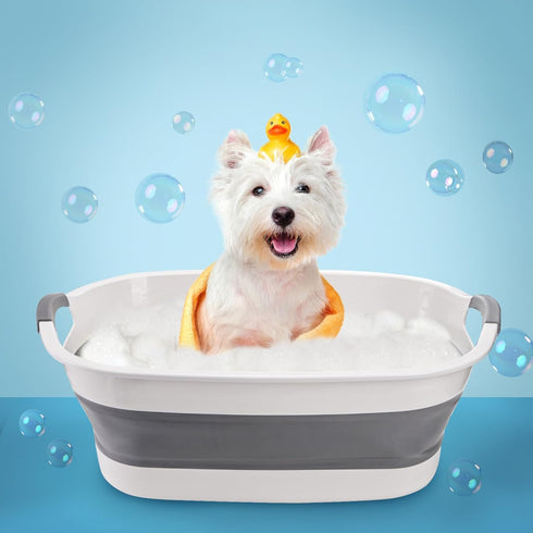 Coloch Collapsible Pet Bathtub with Water Drain Plug, Plastic Dog Bath Tub with Handle Portable Puppy Bathing Tub Space
