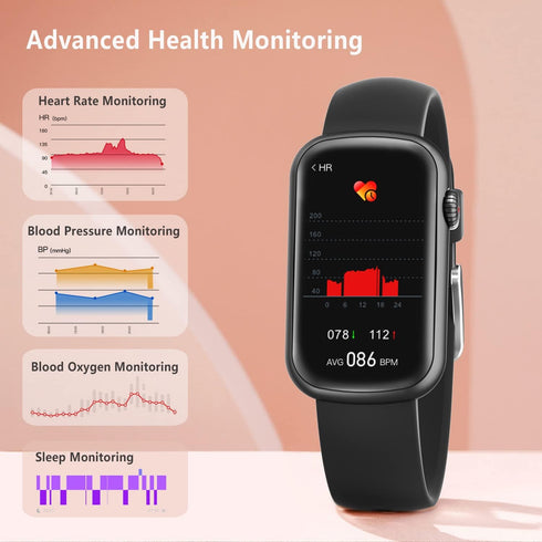 FITVII 24/7 IP68 Slim Fitness Tracker with Blood Oxygen, Blood Pressure, Heart Rate and Sleep Tracking, Waterproof