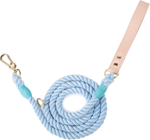 Lucky Monet 5FT Cotton Dog Leash - Ombre Rope Heavy Duty Braided Training with Comfortable PU Leather Handle for Small,