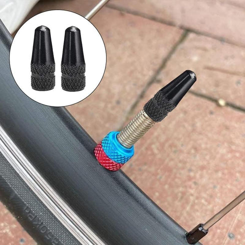 Presta Valve Cap Set of 6, Anodized Aluminum Alloy Tire Air Valve Caps for Cycling, Black