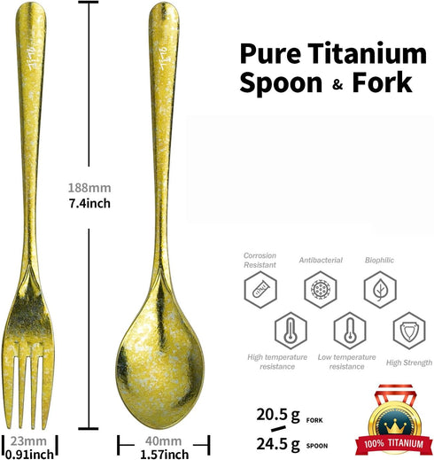 Set, TiTo Titanium Cutlery Lightweight Pure Titanium Fork & Spoon, Portable Reusable Flatware for Home, Restaurant