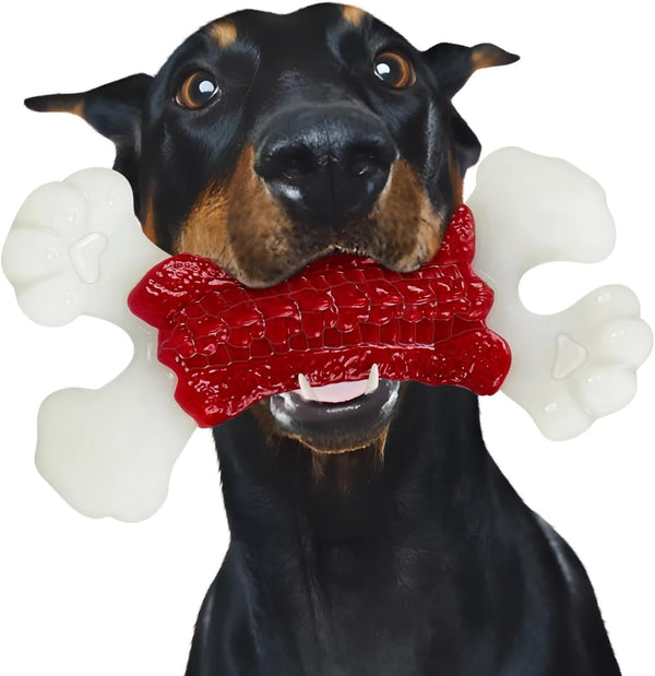 Dog Toys for Aggressive Chewers, Tough Indestructible Dog Bones with Real Bacon & Beef Flavors (Bacon)