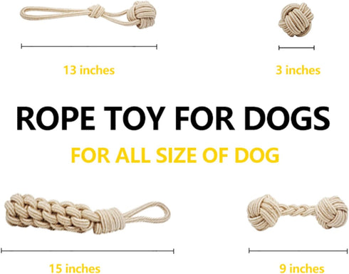 Puppy Tug Toys Set of 4, Natural Cotton Rope Dog Chew Toys, Interactive Knots for Small Medium Dogs