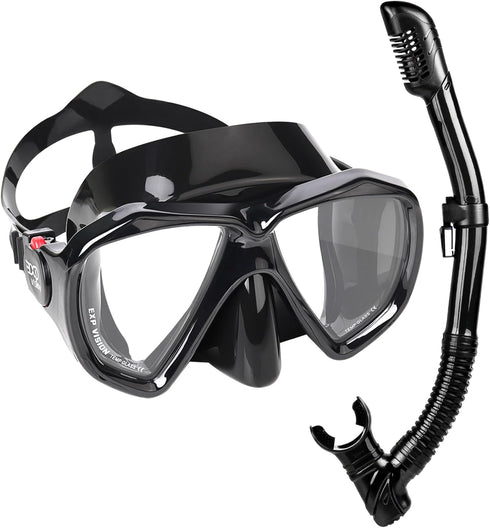 Snorkel Set Adult Snorkeling Gear Anti-Fog Panoramic Scuba Diving Mask and Dry Snorkel Tempered Glass Anti-Leak Snorkel