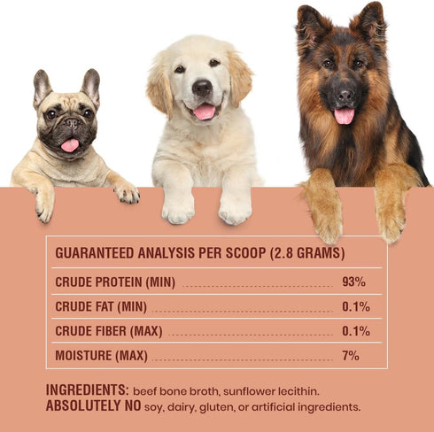 Bone Broth Powder for Dogs and Cats, Grass Fed Beef Broth Food Topper Supplement, 9.5 oz