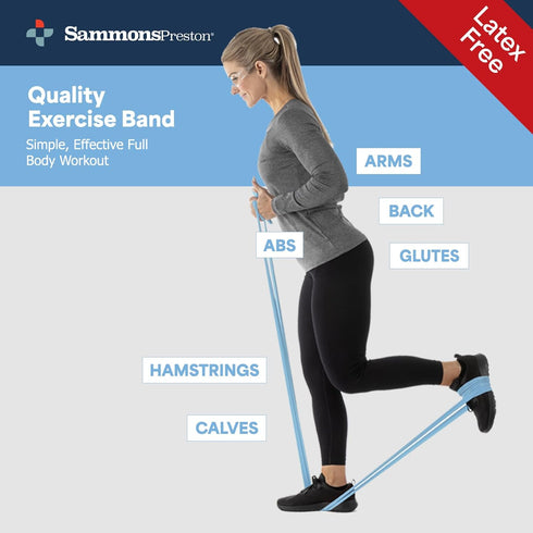 Sammons Preston Non-Latex Exercise Band, 5 Pack, Improve Strength, Dexterity, Flexibility, Set of 5 Resistance Levels