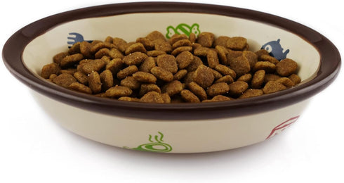 Oval Ceramic Cat Food Bowl, Cute Cartoon Pattern, Basic Dog & Cat Bowl, Small Pet Feeding Dishes, Dishwasher Safe