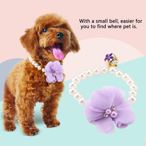 Dog Pet Necklace, Elastic Adjustable Stylish Simulation Pearl Flower Collar for Cat Puppy Jewelry Accessory Theme Party
