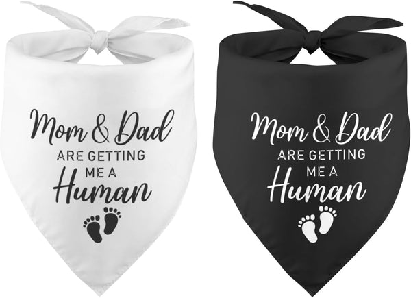 2 Pack Mom & Dad are Getting Me a Human Dog Bandana: Pregnancy Announcement Gender Reveal Photo Prop Pet Scarf