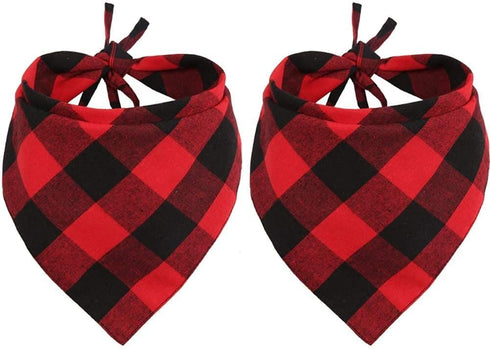 Pohshido 2 Pack Dog Cat Buffalo Plaid Bandanas, Checkered Red Flannel Triangle Bibs for Pets (Large)