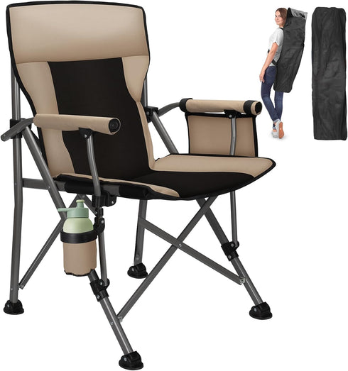 QUYUAN Camping Chair for Adult, Heavy Duty Folding Chair for 500lbs, Comfortable Lawn