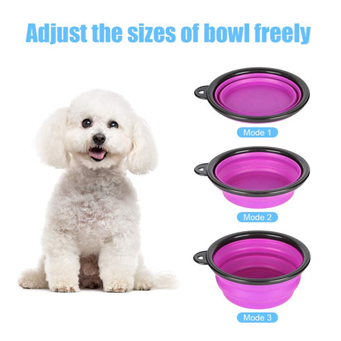 2 Pack Large Size Collapsible Dog Bowl, Food Grade Silicone BPA Free, with Carabiner Clip Foldable Expandable Cup Dish for Pet Cat Food Water Feeding Portable Travel Bowl (Purple & Green)