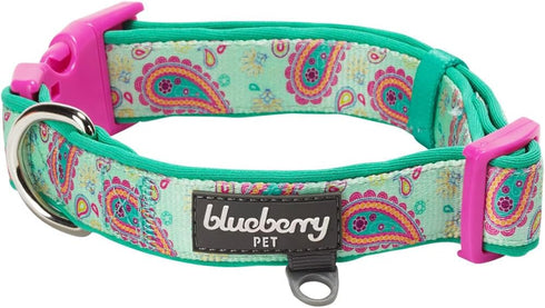 Blueberry Pet Soft & Comfy Paisley Flower Dog Collar, Neoprene Padded, Emerald Green, Large, Neck 18-26, Dog Collars