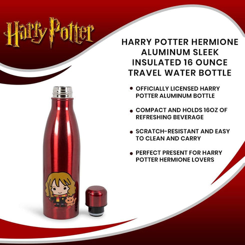 Harry Potter Hermione Aluminum Sleek Insulated 16 Ounce Water Bottle for Kids - Leakproof & Sweat Proof