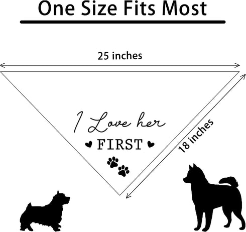 I Loved Her First Wedding Dog Bandana, Engagement Valentine's Pet Scarf Bibs for Wedding Photo Props
