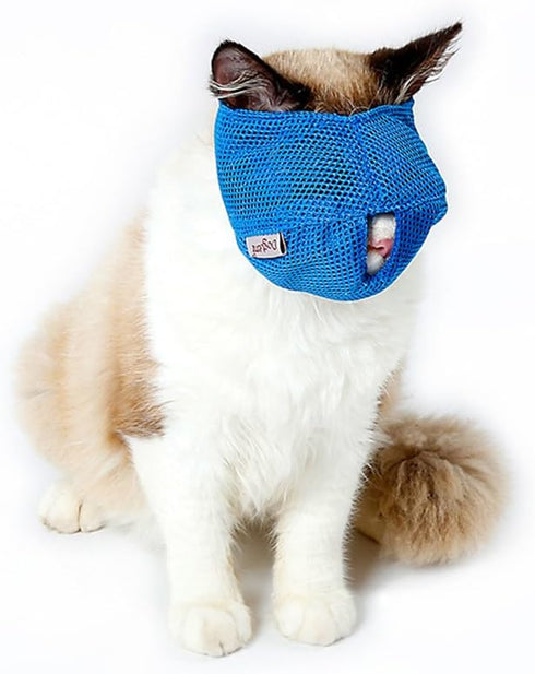 Cat Muzzles - Breathable Mesh Muzzles to Prevent Biting and Chewing, Anti Bite Anti Meow (Blue-S)